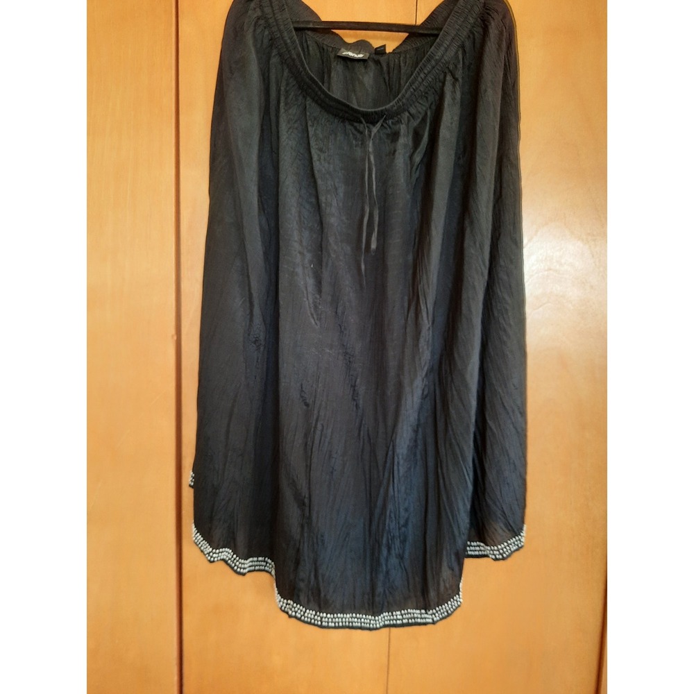 Avenue Womens Black Crinkle Beaded Hem Midi Skirt Plus Size 18/20 Boho Flowy